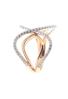 Two Tone X Style Crossover Statement Ring in 18K Rose Gold with Diamonds Set in 18K White Gold