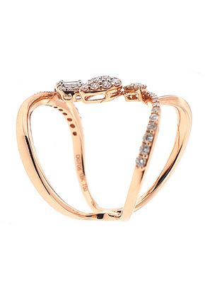 Openwork Cocktail Fashion Ring with Baguette and Round Diamonds in 18K Rose Gold