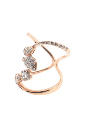 Openwork Cocktail Fashion Ring with Baguette and Round Diamonds in 18K Rose Gold
