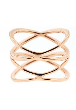 Open Crossover Ring with Intersecting Rows of Diamonds in 18k Rose Gold
