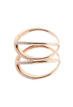 Open Crossover Ring with Intersecting Rows of Diamonds in 18k Rose Gold