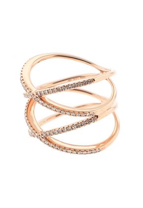 Open Crossover Ring with Intersecting Rows of Diamonds in 18k Rose Gold