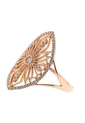 Marquise Shaped Split Shank Statement Ring with Diamonds and Filigree Design in 18k Rose Gold