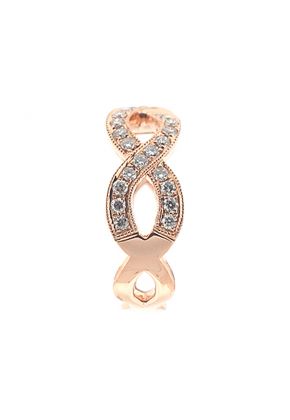 Twist Style Right Hand Fashion Ring with Rows of Diamonds Bordered by Beaded Milgrain in 18K Rose Gold