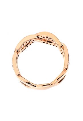 Twist Style Right Hand Fashion Ring with Rows of Diamonds Bordered by Beaded Milgrain in 18K Rose Gold