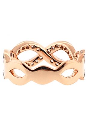 Twist Style Right Hand Fashion Ring with Rows of Diamonds Bordered by Beaded Milgrain in 18K Rose Gold
