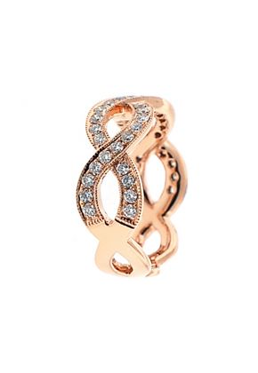Twist Style Right Hand Fashion Ring with Rows of Diamonds Bordered by Beaded Milgrain in 18K Rose Gold
