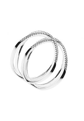 Double Criss Cross Ring with Diamonds Set in 14k White Gold