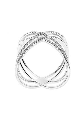 Double Criss Cross Ring with Diamonds Set in 14k White Gold