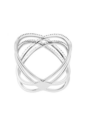 Double Criss Cross Ring with Diamonds Set in 14k White Gold