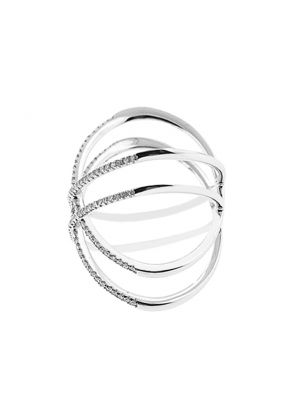 Double Criss Cross Ring with Diamonds Set in 14k White Gold