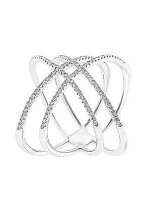 Double Criss Cross Ring with Diamonds Set in 14k White Gold