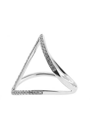 Open Vertical Bar Statement Ring with Diamonds in 14k White Gold
