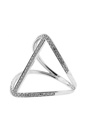 Open Vertical Bar Statement Ring with Diamonds in 14k White Gold