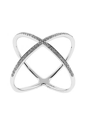 Criss Cross Statement Ring with Diamonds in 14k White Gold