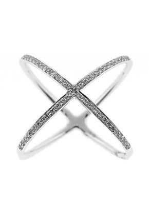 Criss Cross Statement Ring with Diamonds in 14k White Gold