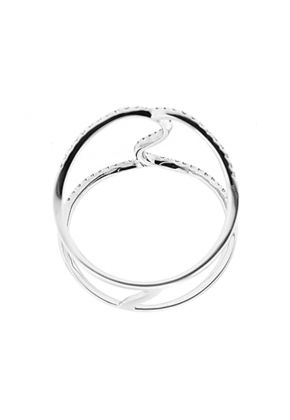Open Abstract Ring with Wavy Rows of Diamonds in 18k White Gold