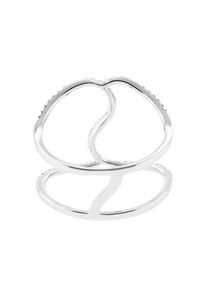 Open Abstract Ring with Wavy Rows of Diamonds in 18k White Gold