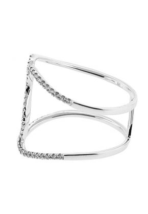 Open Abstract Ring with Wavy Rows of Diamonds in 18k White Gold