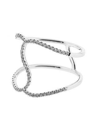 Open Abstract Ring with Wavy Rows of Diamonds in 18k White Gold