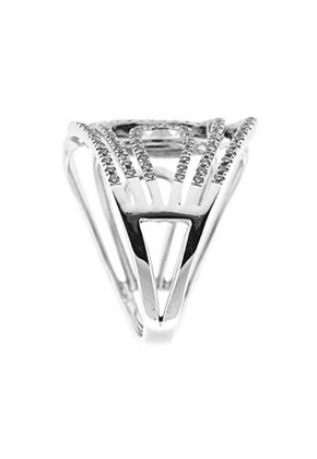 Modern Openwork Statement Ring with Rows of Diamonds Interlocking in the Center in 18K White Gold