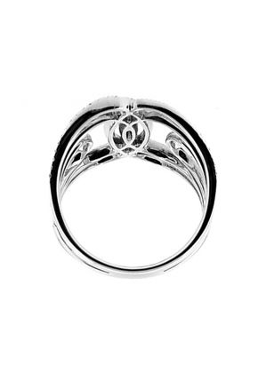 Modern Openwork Statement Ring with Rows of Diamonds Interlocking in the Center in 18K White Gold