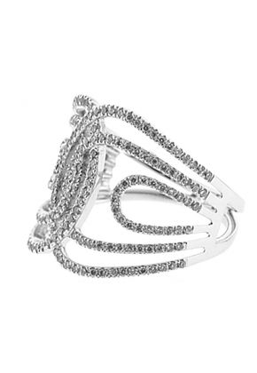 Modern Openwork Statement Ring with Rows of Diamonds Interlocking in the Center in 18K White Gold