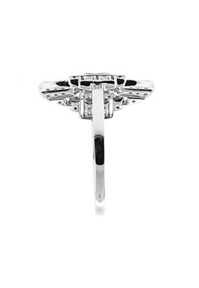 Oval Shaped Statement Ring with Rows of Diamonds Surrounded by Beaded Milgrain in 18K White Gold