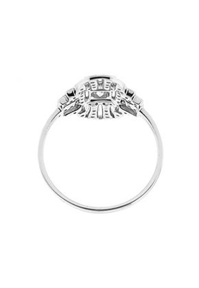 Oval Shaped Statement Ring with Rows of Diamonds Surrounded by Beaded Milgrain in 18K White Gold