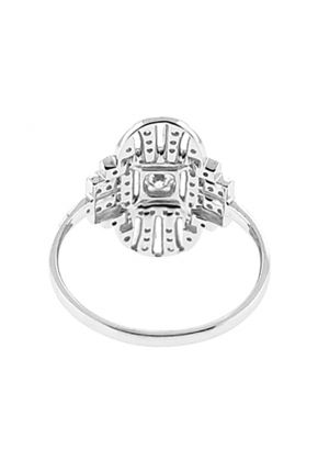 Oval Shaped Statement Ring with Rows of Diamonds Surrounded by Beaded Milgrain in 18K White Gold
