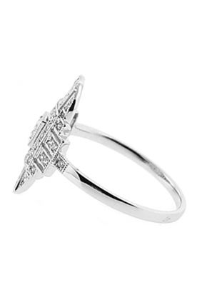 Oval Shaped Statement Ring with Rows of Diamonds Surrounded by Beaded Milgrain in 18K White Gold