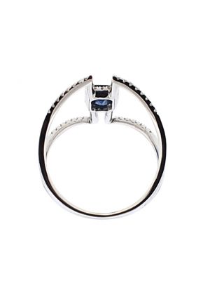 Single Halo Statement Ring with Sapphire Center and Diamond Rounds Set in 18K White Gold