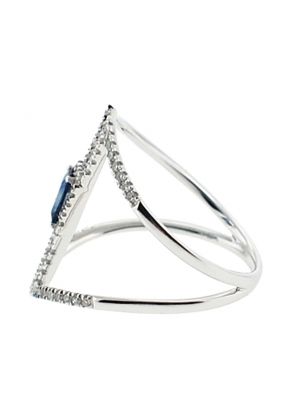 Single Halo Statement Ring with Sapphire Center and Diamond Rounds Set in 18K White Gold