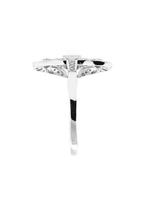 Vintage Inspired Statement Sapphire Ring with Diamond Rounds and Beaded Milgrain Set in 18K White Gold