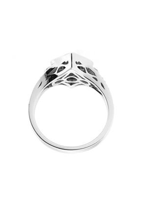 Vintage Inspired Bezel Set Sapphire and Diamond Split Shank Ring with Beaded Milgrain and Filigree Detail in 18K White Gold