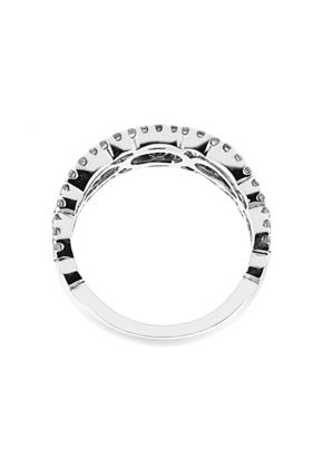 3 Stone Channel Set Emerald Right Hand Fashion Ring with Bezel Set Diamond Rounds in 18K White Gold