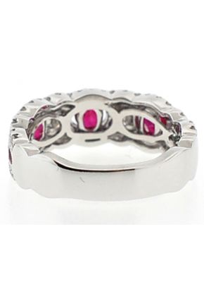 3 Stone Channel Set Ruby Right Hand Fashion Ring with Bezel Set Diamond Rounds in 18K White Gold
