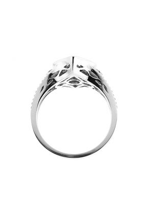 Vintage Inspired Bezel Set Ruby and Diamond Split Shank Ring with Beaded Milgrain and Filigree Detail in 18K White Gold