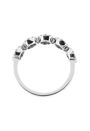 5 Stone Ruby Ring with Diamond Halos on Each in 18K White Gold