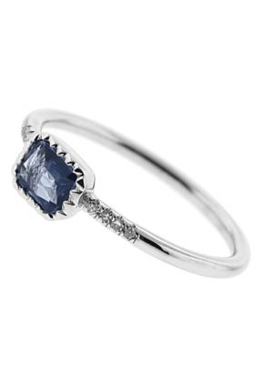 Ladies Blue Sapphire Stackable Ring with Diamond Rounds Set in 14K White Gold