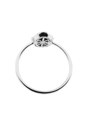 Vintage Inspired Oval Sapphire Ring with Diamond Rounds and Beaded Milgrain in 18K White Gold