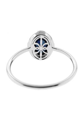 Vintage Inspired Oval Sapphire Ring with Diamond Rounds and Beaded Milgrain in 18K White Gold