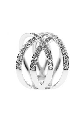 Crossover Style Statement Ring with Two Overlapping Rows of Diamonds Set in 18K White Gold