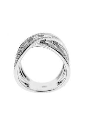 Crossover Style Statement Ring with Two Overlapping Rows of Diamonds Set in 18K White Gold