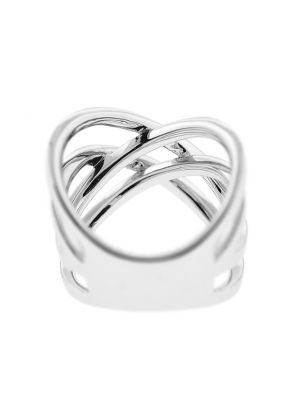 Crossover Style Statement Ring with Two Overlapping Rows of Diamonds Set in 18K White Gold