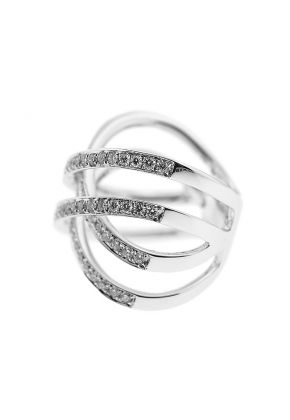Crossover Style Statement Ring with Two Overlapping Rows of Diamonds Set in 18K White Gold