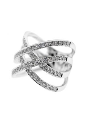 Crossover Style Statement Ring with Two Overlapping Rows of Diamonds Set in 18K White Gold