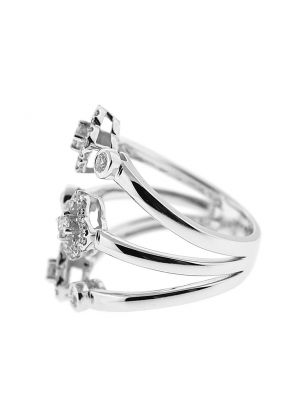 Bypass Statement Ring with Clover Design and Bezel Set Diamond Rounds in 14K White Gold