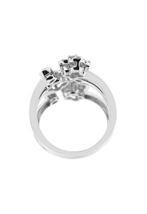 Bypass Statement Ring with Clover Design and Bezel Set Diamond Rounds in 14K White Gold