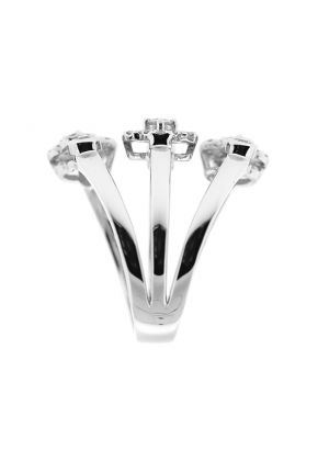 Bypass Statement Ring with Clover Design and Bezel Set Diamond Rounds in 14K White Gold